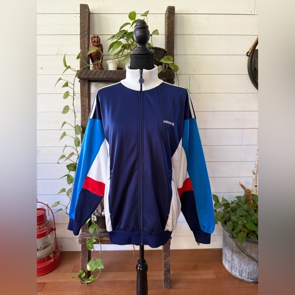 Adidas Vintage Navy Blue and White Zip-Up Track Jacket - Picture 3 of 17